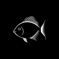 minimalista logotipo modelo, branco ícone do peixe silhueta em Preto fundo, moderno logótipo conceito para o negócio identidade, Camisetas imprimir, tatuagem. vetor ilustração