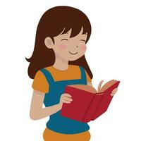 lindo menina segurando uma livro. fofa inteligente Garoto O amor é para ler livros, apreciar literatura e estudar. desenho animado vetor ilustração do criança lendo isolado em branco fundo