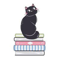 simples engraçado gato senta em uma pilha do livros vetor