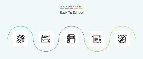 costas para escola linha 5 ícone pacote Incluindo Esportes. bola. marca páginas. estrela. certificado vetor