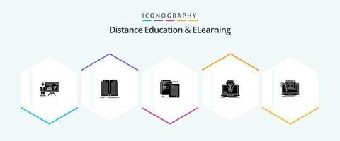 distância Educação e elearning 25 glifo ícone pacote Incluindo tela. sucesso. livro. lâmpada. wlan vetor