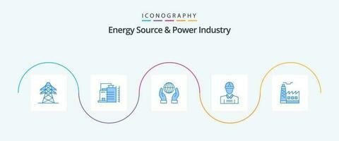 energia fonte e poder indústria azul 5 ícone pacote Incluindo fábrica. trabalhar. biosfera. trabalhador. construção vetor