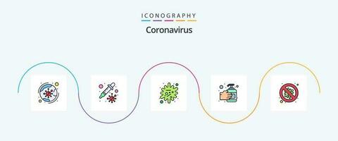 coronavírus linha preenchidas plano 5 ícone pacote Incluindo segurança. bactérias. antígeno. desinfetante. mão lavar vetor