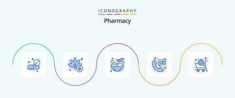 farmacia azul 5 ícone pacote Incluindo médico. emergência chamar. erva. emergência. ligar vetor