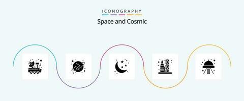 espaço glifo 5 ícone pacote Incluindo enviar. espaço. lua. transporte. lançamento vetor
