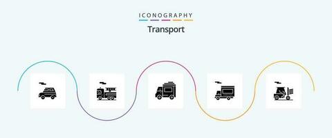 transporte glifo 5 ícone pacote Incluindo transporte. empilhadeira. carro. veículo. caminhão vetor