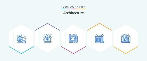 arquitetura 25 azul ícone pacote Incluindo imprimir. desenho. arquitetura. documento. plano vetor