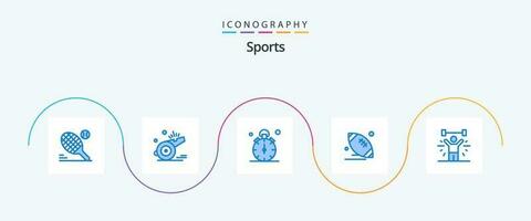 Esportes azul 5 ícone pacote Incluindo esporte. bola. jogo. rúgbi. cronômetro vetor