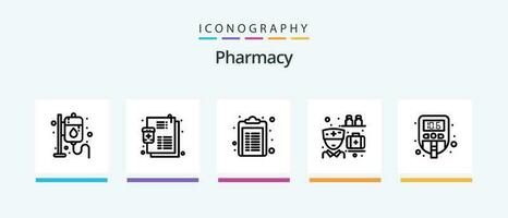 farmacia linha 5 ícone pacote Incluindo colher. medindo. cápsula. alimentando. remédio. criativo ícones Projeto vetor