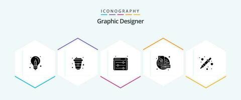 gráfico desenhador 25 glifo ícone pacote Incluindo cor selecionador. esboço. designer. chave. rede configuração vetor