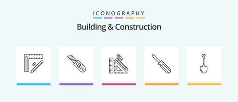 construção e construção linha 5 ícone pacote Incluindo prédio. caminhão. pá. elevador. guindaste. criativo ícones Projeto vetor
