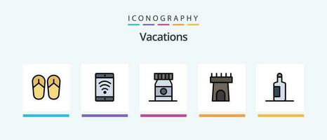 Férias linha preenchidas 5 ícone pacote Incluindo Estrela . de praia . verão. transporte. criativo ícones Projeto vetor