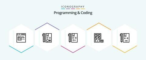programação e codificação 25 linha ícone pacote Incluindo css. código. desenvolver. página. desenvolve vetor