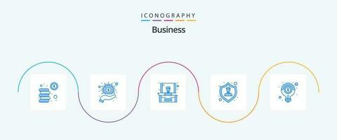 o negócio azul 5 ícone pacote Incluindo luz lâmpada. ideia. conferência. empregado seguro. proteção vetor