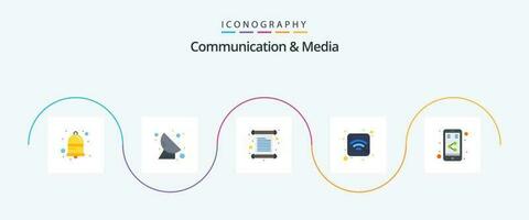 comunicação e meios de comunicação plano 5 ícone pacote Incluindo compartilhar. Internet. cartão. Wi-fi. Internet vetor