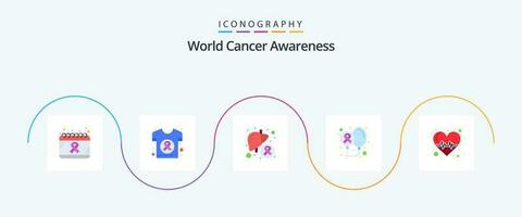 mundo Câncer consciência plano 5 ícone pacote Incluindo dia. balões. saúde. doente. doença vetor