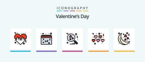 dia dos namorados dia linha preenchidas 5 ícone pacote Incluindo coração. amar. casamento. data. romance. criativo ícones Projeto vetor