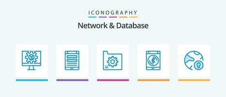 rede e base de dados azul 5 ícone pacote Incluindo dados. Bluetooth. Smartphone. arquivo. base de dados. criativo ícones Projeto vetor