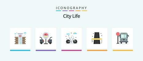 cidade vida plano 5 ícone pacote Incluindo . ônibus parar. vida útil. vida. caminho. criativo ícones Projeto vetor