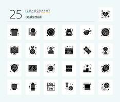 basquetebol 25 sólido glifo ícone pacote Incluindo bola. esporte. jogo. treinador. camisa vetor