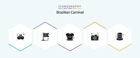brasileiro carnaval 25 glifo ícone pacote Incluindo Magia. cenário. brasil. fotografia. camiseta vetor