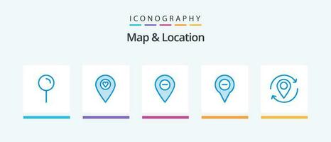 mapa e localização azul 5 ícone pacote Incluindo menos. navegação. minimizar. mapa. alfinete. criativo ícones Projeto vetor