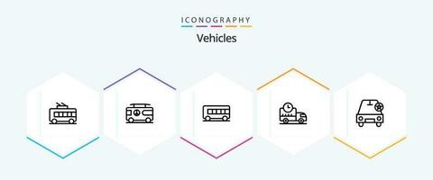 veículos 25 linha ícone pacote Incluindo estrela. carro. ônibus. caminhão. logística vetor