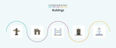 edifícios plano 5 ícone pacote Incluindo água. torre. edifícios. sinal. antena vetor