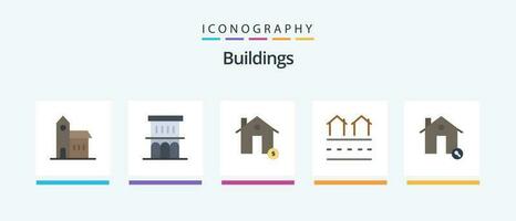 edifícios plano 5 ícone pacote Incluindo habitação. Estado. propriedade. casa. dólar. criativo ícones Projeto vetor