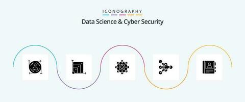 dados Ciência e cyber segurança glifo 5 ícone pacote Incluindo livro. dados. aprendizado. algoritmo. Aprendendo vetor