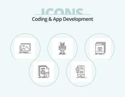 codificação e aplicativo desenvolvimento linha ícone pacote 5 ícone Projeto. artificial. robô. bolso. móvel. aplicativo vetor