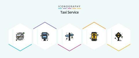 Táxi serviço 25 linha preenchida ícone pacote Incluindo ficar em pé. aeroporto. direção. transporte. cancelar passeio vetor