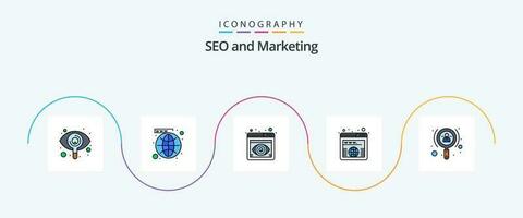 seo linha preenchidas plano 5 ícone pacote Incluindo crescimento. url. mundialmente. domínio. navegador vetor