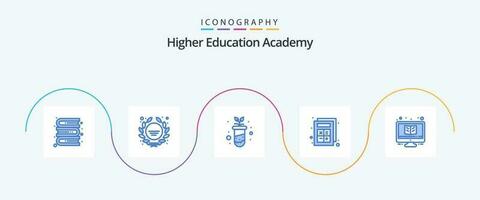 Academia azul 5 ícone pacote Incluindo estudar. aprendizado. Educação. interação. estude vetor