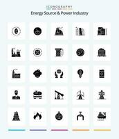 criativo energia fonte e poder indústria 25 glifo sólido Preto ícone pacote tal Como Gasolina. átomo. prédio. terra. globo vetor