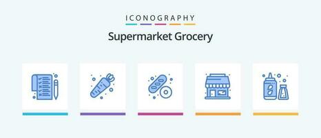 mercearia azul 5 ícone pacote Incluindo . Comida. água garrafa. garrafa. criativo ícones Projeto vetor