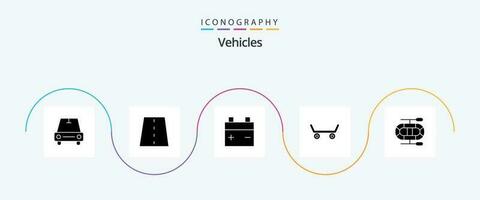 veículos glifo 5 ícone pacote Incluindo . bateria. bote. esporte vetor