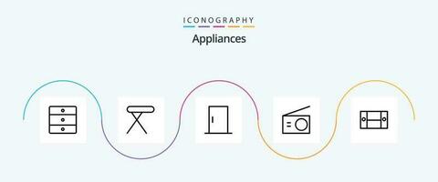 eletrodomésticos linha 5 ícone pacote Incluindo escrivaninha. rádio. porta. lar. eletrodomésticos vetor