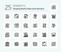compras varejo e vídeo jogos elementos 25 linha ícone pacote Incluindo grampo. conectados compras. lista. carrinho. compras vetor