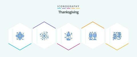 Ação de graças 25 azul ícone pacote Incluindo Ação de graças. grão. álcool. obrigado dia. vidro vetor
