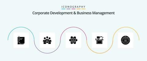 corporativo desenvolvimento e o negócio gestão glifo 5 ícone pacote Incluindo pessoa. crescimento. negócios. desenvolvimento. equipe vetor