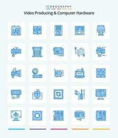 criativo vídeo produzindo e computador hardware 25 azul ícone pacote tal Como DVD. computador. disco. componente. ssd vetor