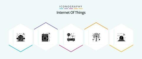 Internet do coisas 25 glifo ícone pacote Incluindo alarme. roteador. lavando. modem. roteador vetor