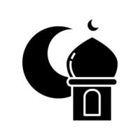 noite de lua com ícone de estilo de linha do templo do ramadã vetor