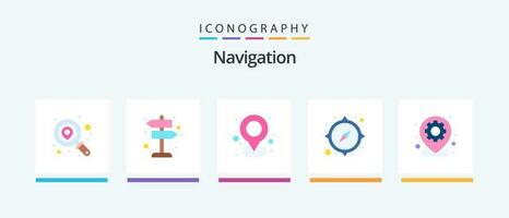 navegação plano 5 ícone pacote Incluindo engrenagem. mapa. mapa. localização. navegação. criativo ícones Projeto vetor