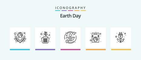 terra dia linha 5 ícone pacote Incluindo verde. distintivo. bolsa. fita. de Meio Ambiente proteção. criativo ícones Projeto vetor
