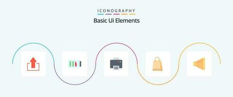 básico ui elementos plano 5 ícone pacote Incluindo palestrante. comprar. impressora. compras. saco vetor