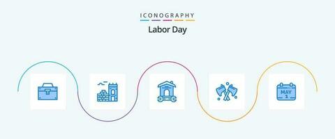 trabalho dia azul 5 ícone pacote Incluindo data. arma. casa. ferramenta. chave inglesa vetor