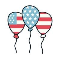 balões de hélio com linha da bandeira dos EUA e estilo de preenchimento vetor