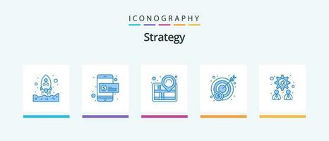estratégia azul 5 ícone pacote Incluindo trabalho em equipe. gerenciamento. mapa. alvo. dinheiro. criativo ícones Projeto vetor